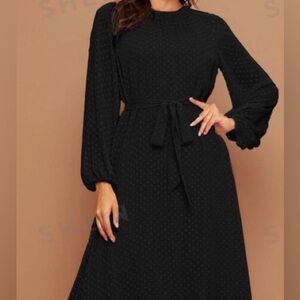 Long Sleeve Maxi Black Swiss Dot Dress Size Large